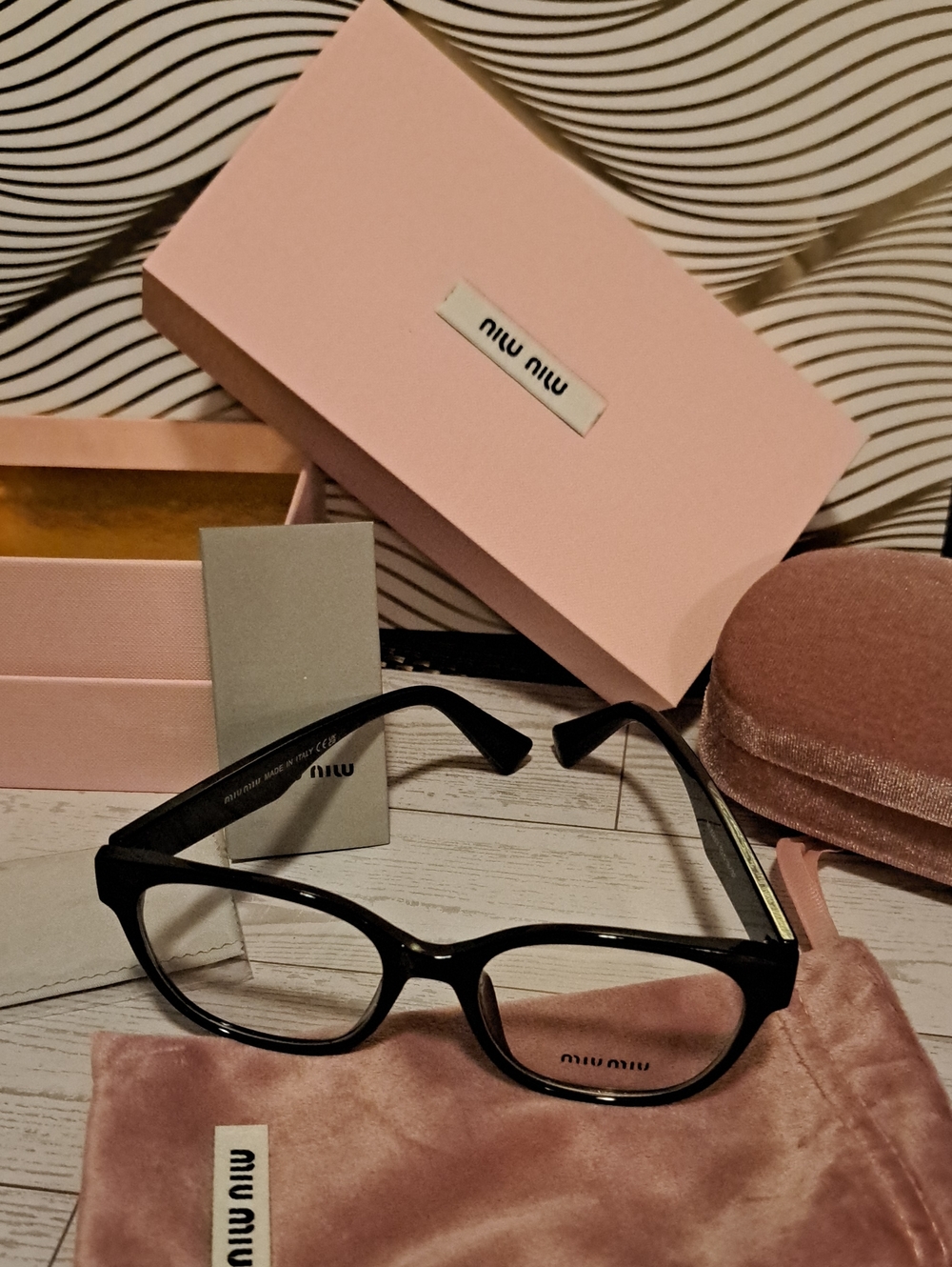 Miu Black Rectangular Optical Glasses with Soft Pouch